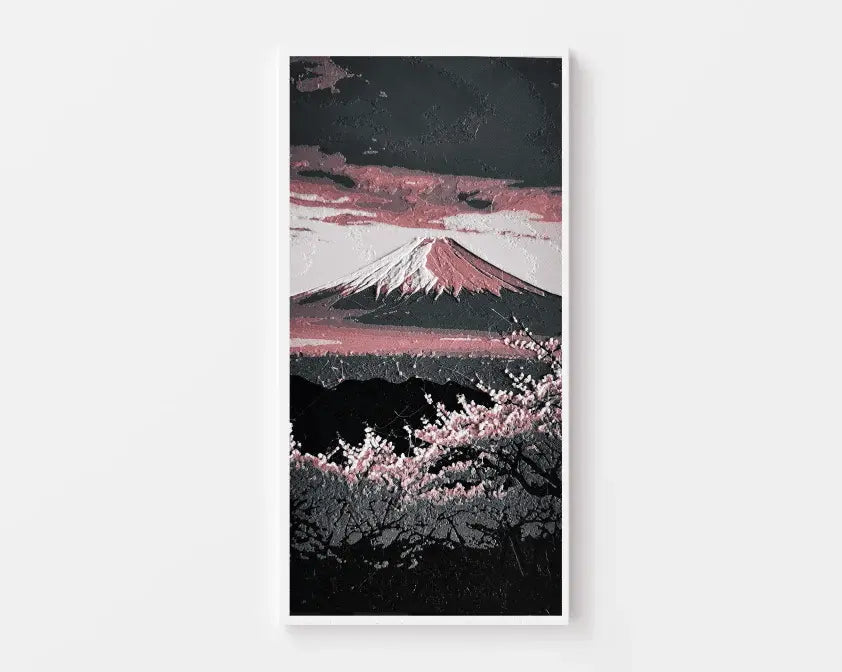 3D Gedrucktes Wandbild: Majestätischer Mount Fuji in Zarten Rosatönen