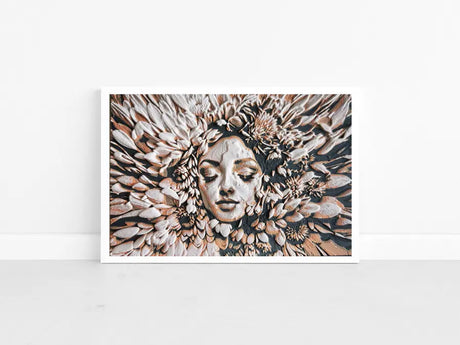 Verzauberndes Frauenportrait im Blütenmeer: Exquisites 3D-gedrucktes Bild mit faszinierenden Details