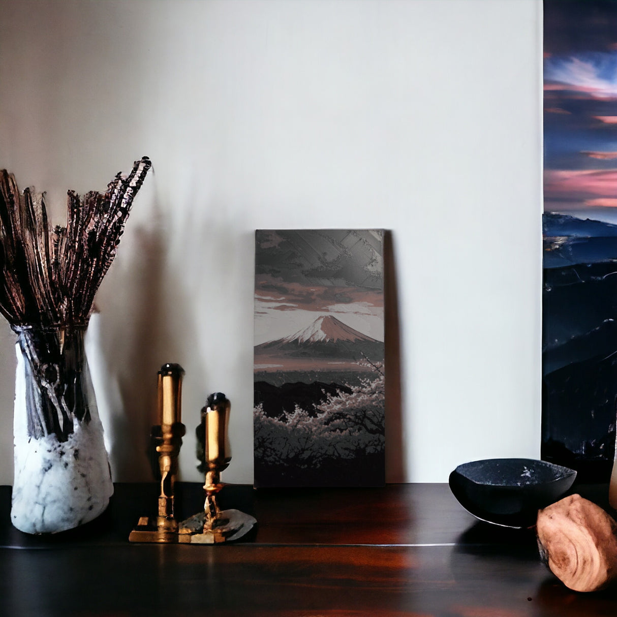 3D Gedrucktes Wandbild: Majestätischer Mount Fuji in Zarten Rosatönen mit Rosa Bäumen – Einzigartige Kunst für Dein Zuhause!
