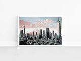 Tokyo Skyline 3D-Druckbild: mit Bergkulisse und pinken Wolken
